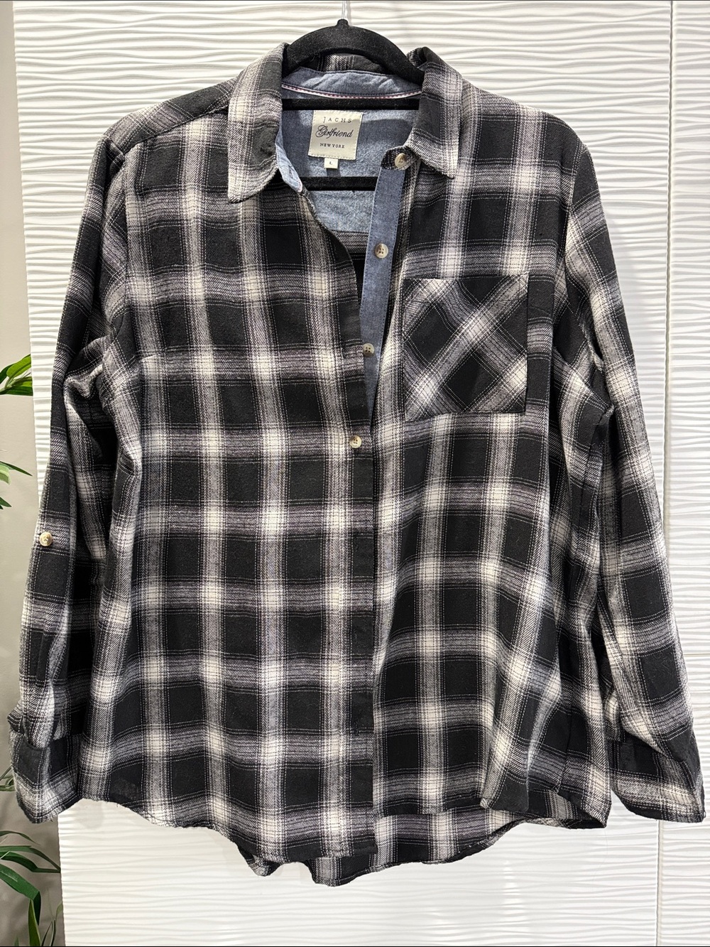 Black & White Plaid Button-Up Shirt